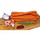 Delumani Carnati Cabanos de Acasa, traditional homemade Romanian cured sausages, sliced open to show seasoned meat inside.