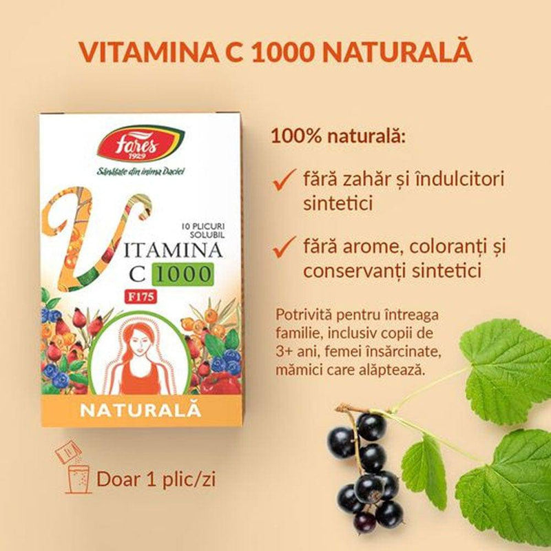 Vitamina C 1000 naturala F175, 10 plicuri, Fares - Delumani - Magazin Online Romanesc 